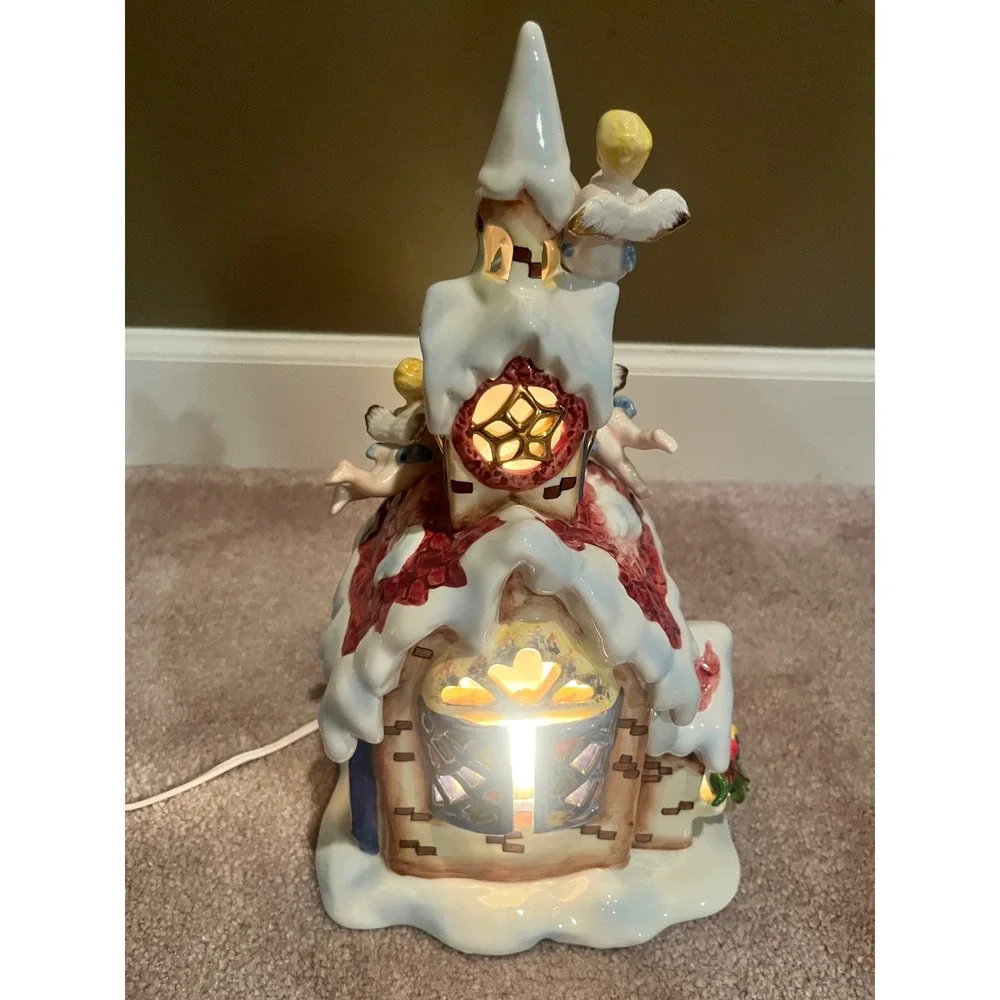 Grandeur Noel Lighted Ceramic Holiday House Angels Christmas Village Collector
